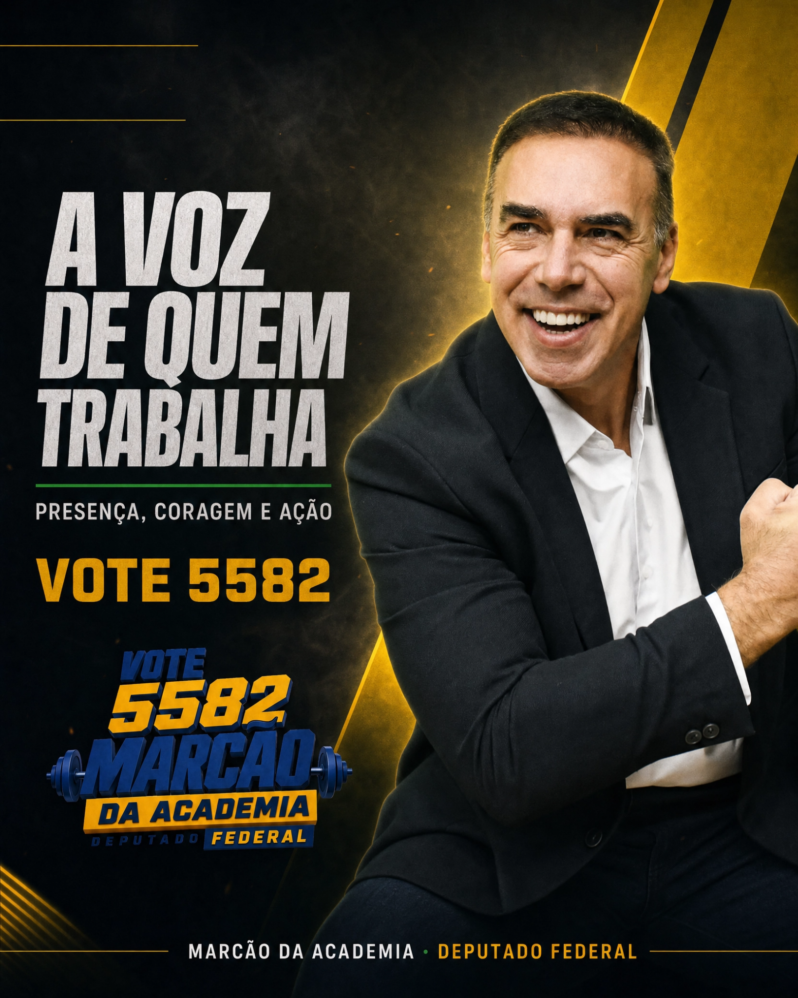 A voz de quem trabalha. Presença, coragem e ação. Vote 5582.