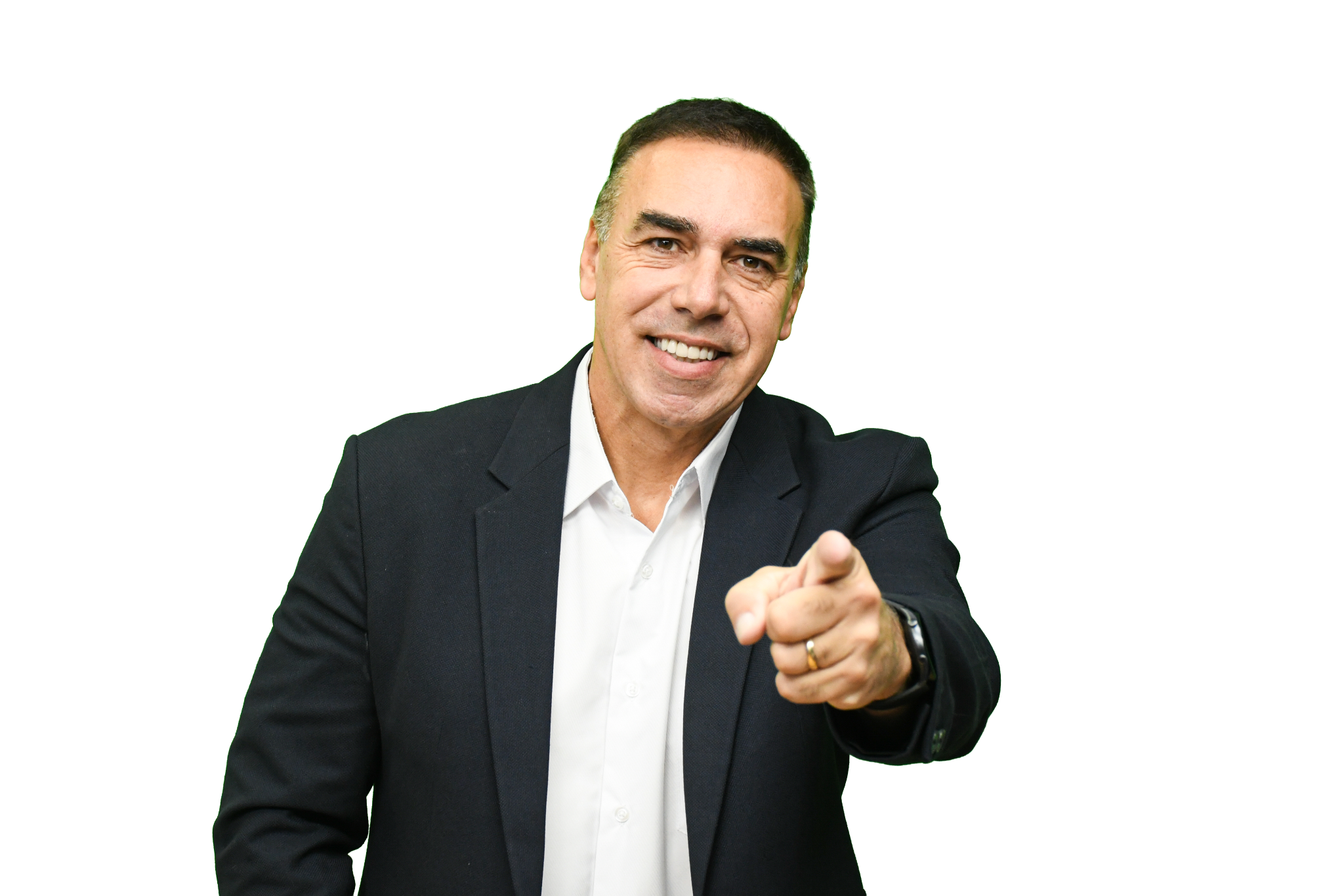 Marcão da Academia sorrindo e apontando para a câmera.